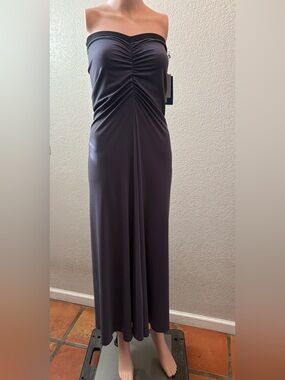 Simply Vera Wang Strapless Ruched convertible Maxi Dress in Charcoal Gray